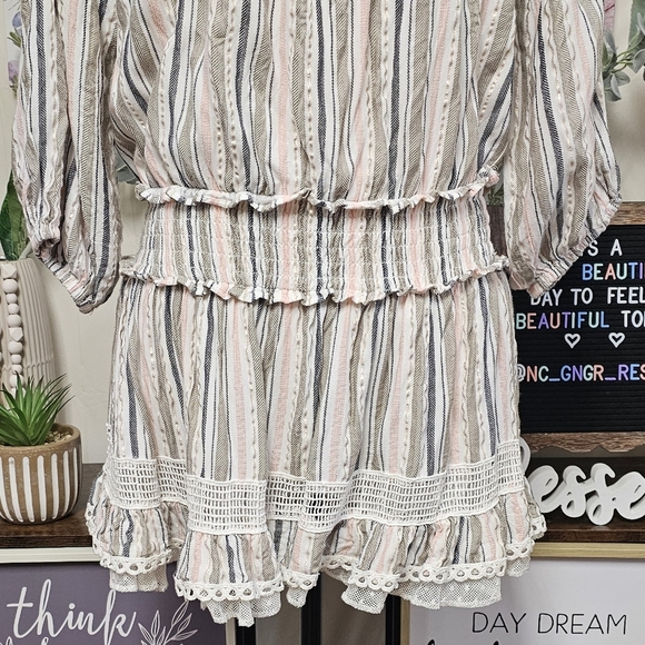 SURF GYPSY | SHIMMER STRIPED OFF SHOULDER RUFFLE MINI DRESS - Picture 6 of 16